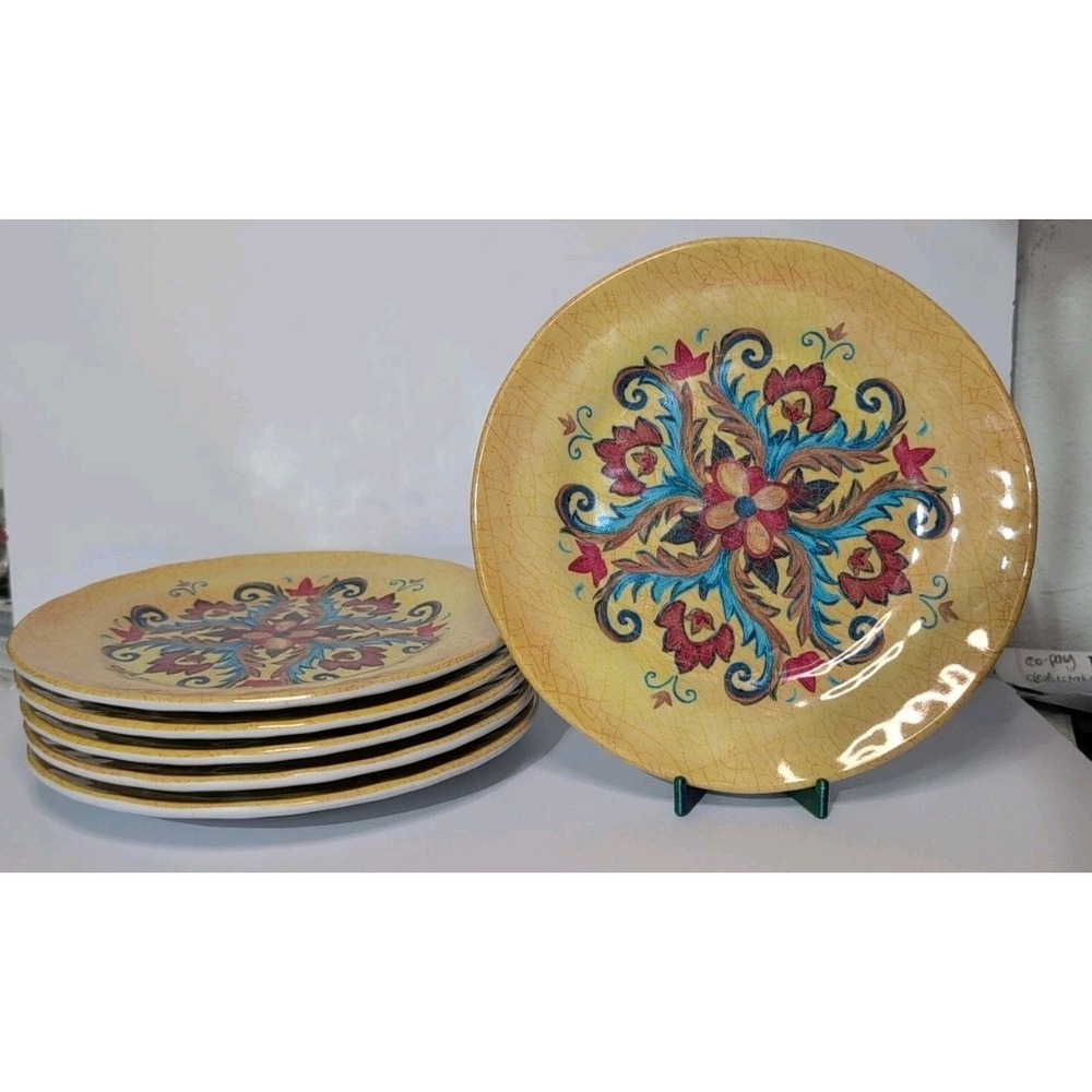 Merritt Set Of Six Six Salad/ Dessert Melamine Plates Floral Scroll Design